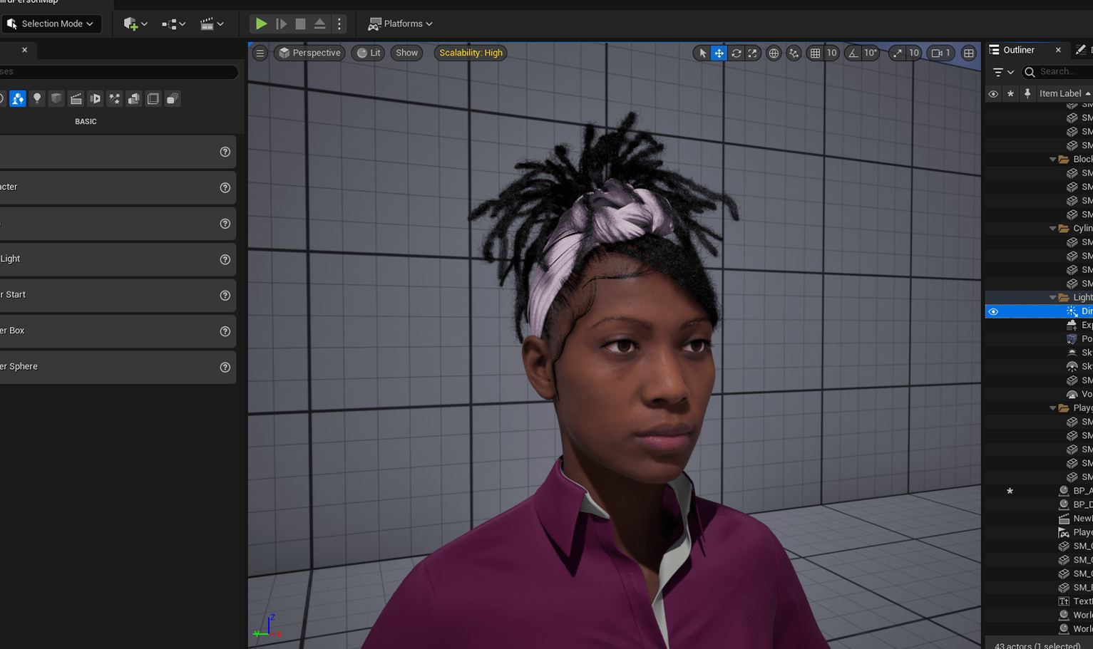 PixelHair ready-made 3D hairstyle of Dreadlocks wrapped in scarf on a metahuman in Unreal Engine