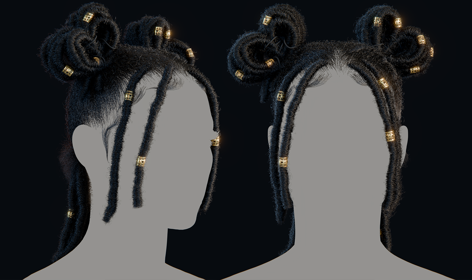 PixelHair ready-made 3D Dreads (Heart bun) hairstyle in Blender