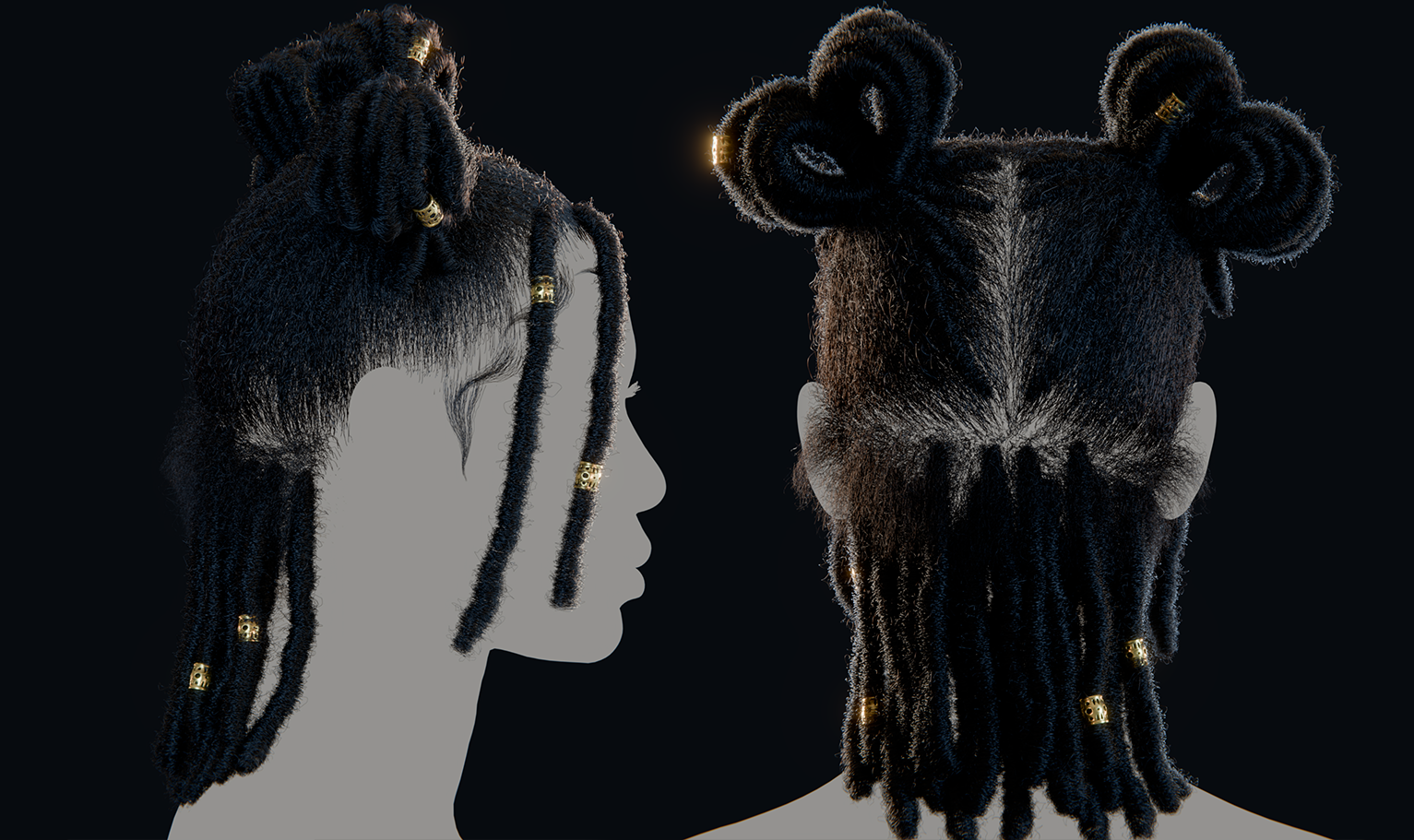 PixelHair ready-made 3D Dreads (Heart bun) hairstyle in Blender