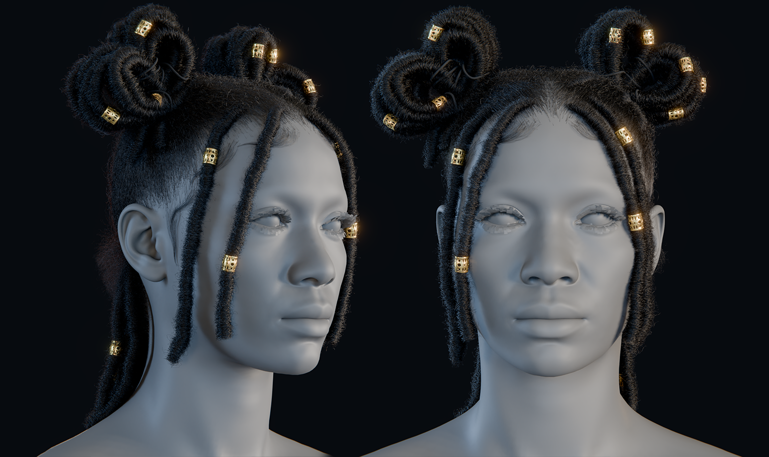 PixelHair ready-made 3D Dreads (Heart bun) hairstyle in Blender