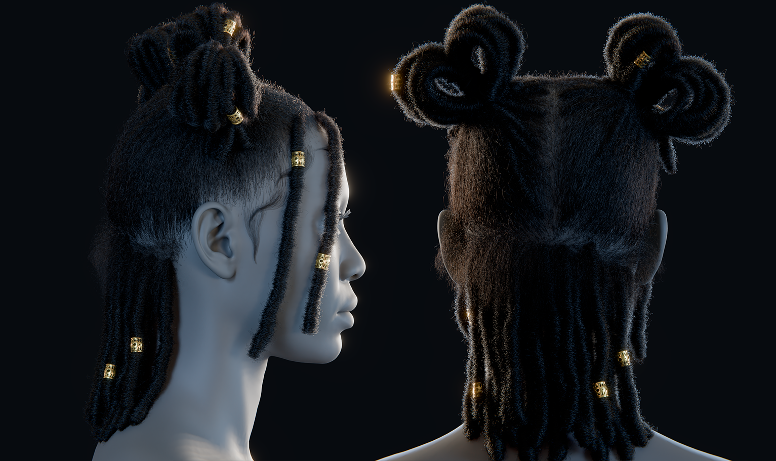 PixelHair ready-made 3D Dreads (Heart bun) hairstyle in Blender