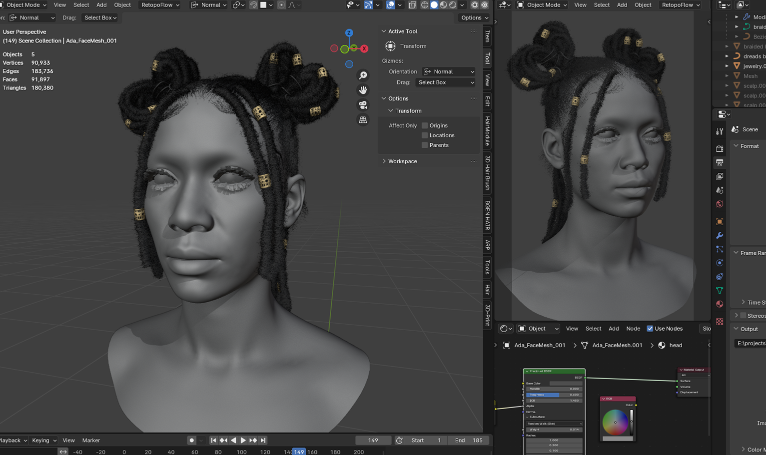 PixelHair ready-made 3D Dreads (Heart bun) hairstyle in Blender