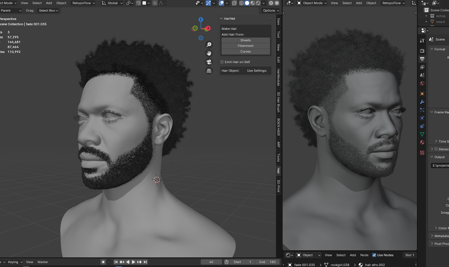 PixelHair ready-made 3D hairstyle of Big Sean Afro Fade in Blender