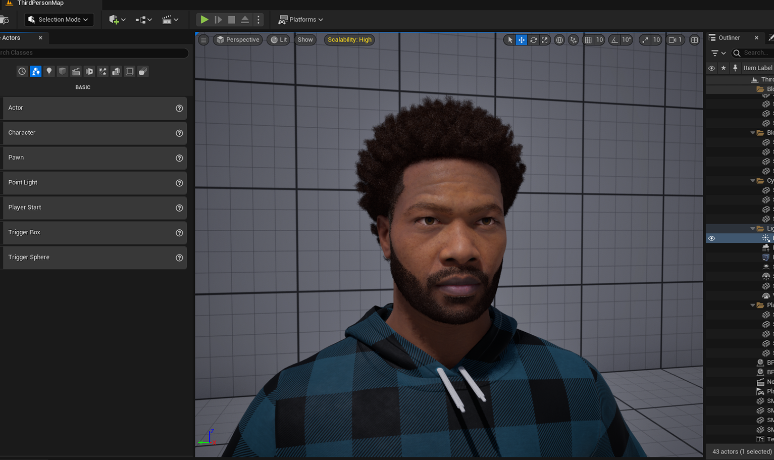 PixelHair ready-made 3D hairstyle of Big Sean Afro on a metahuman in Unreal Engine