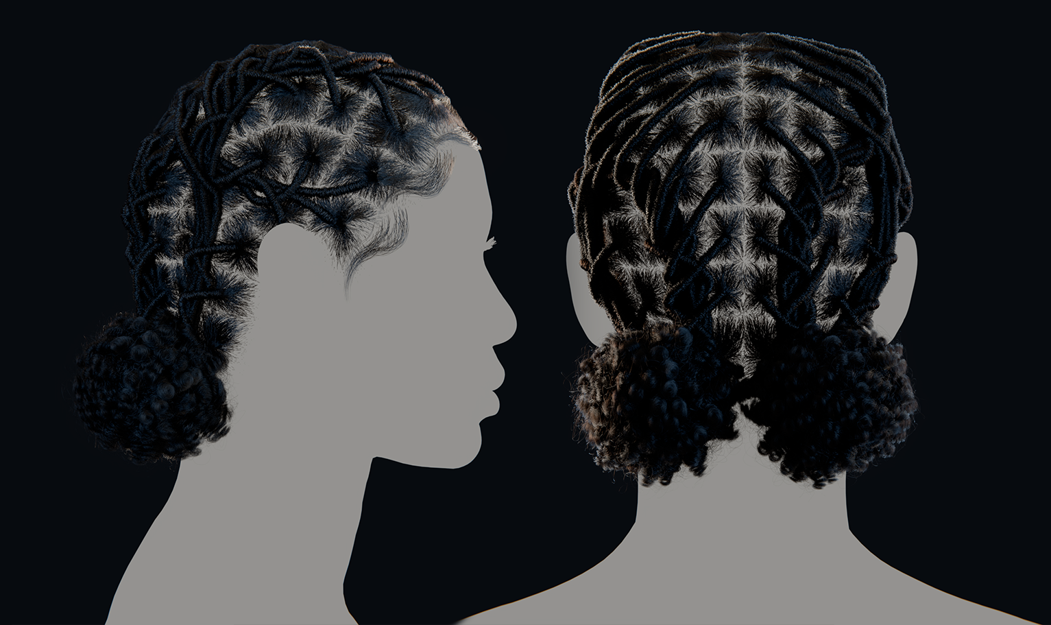 PixelHair ready-made 3D Dreads curly pigtail bun Hairstyle in Blender