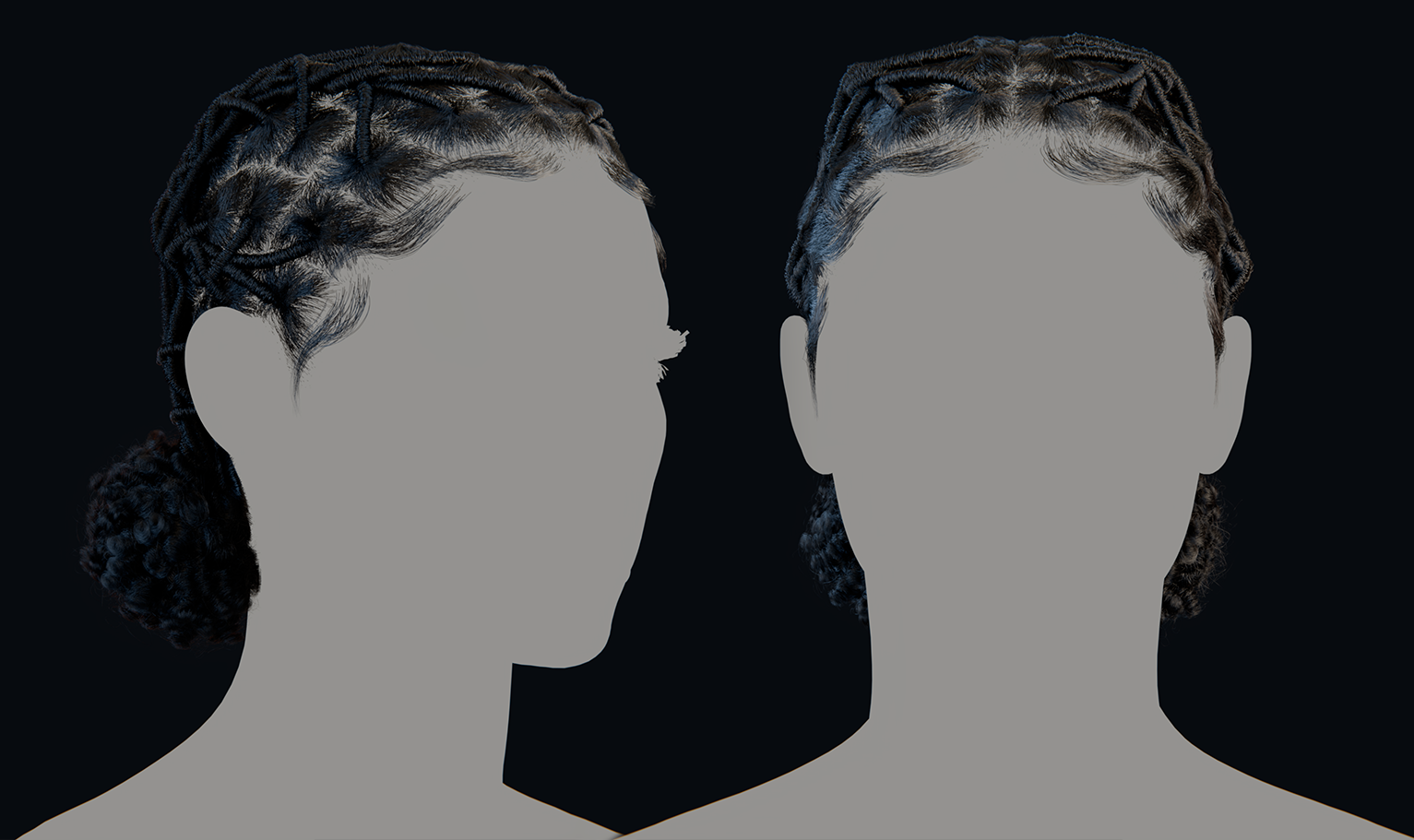 PixelHair ready-made 3D Dreads curly pigtail bun Hairstyle in Blender