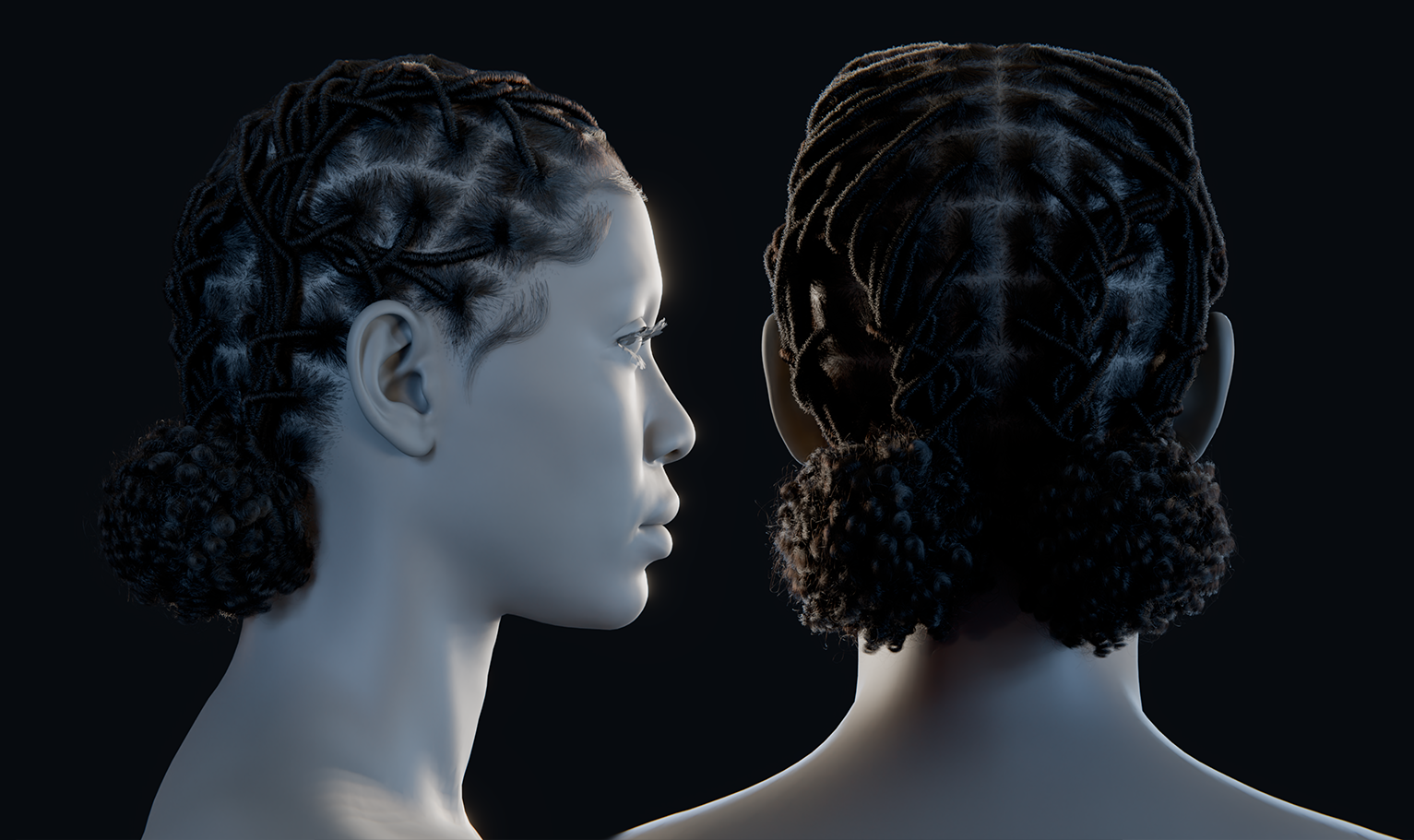 PixelHair ready-made 3D Dreads curly pigtail bun Hairstyle in Blender