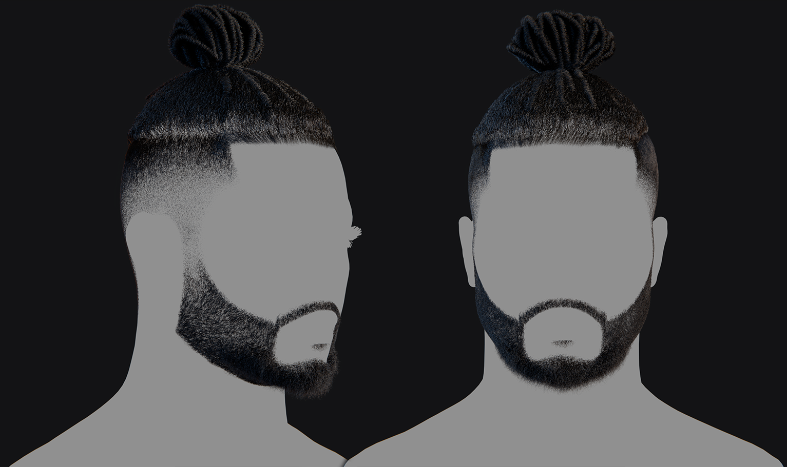 PixelHair ready-made 3D fade dreads in a bun Hairstyle in Blender