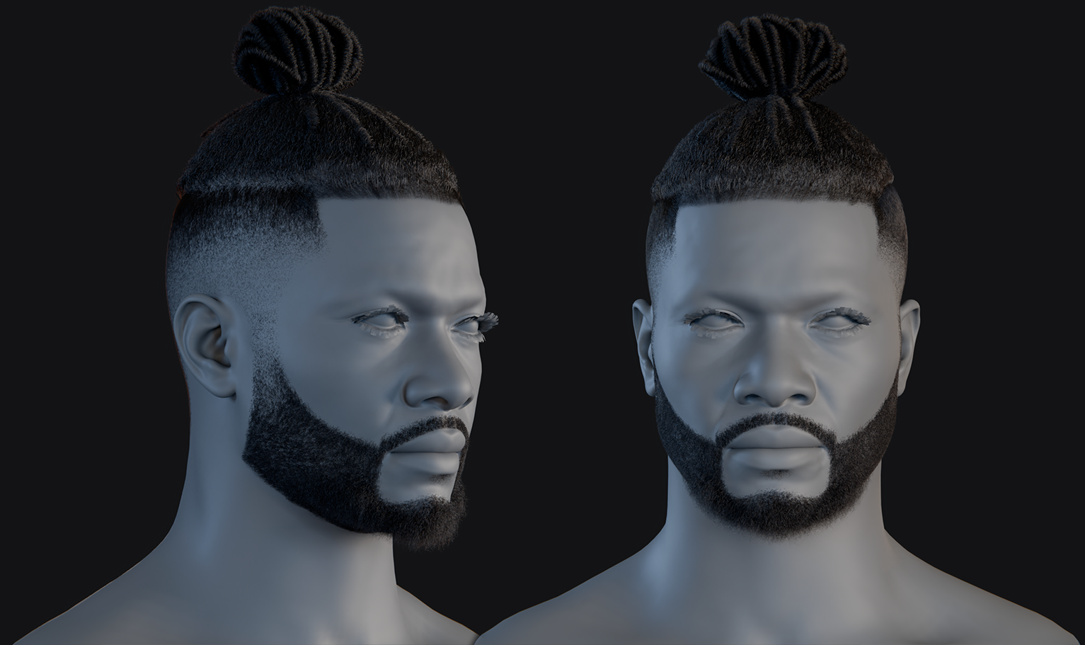 PixelHair ready-made 3D fade dreads in a bun Hairstyle in Blender