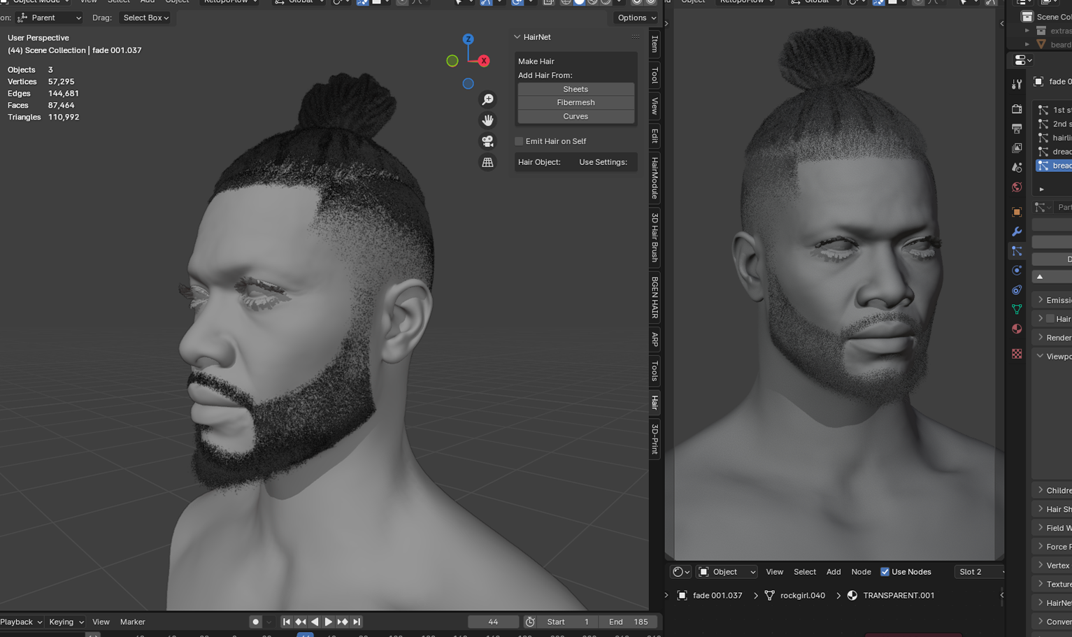 PixelHair ready-made 3D fade dreads in a bun Hairstyle in Blender