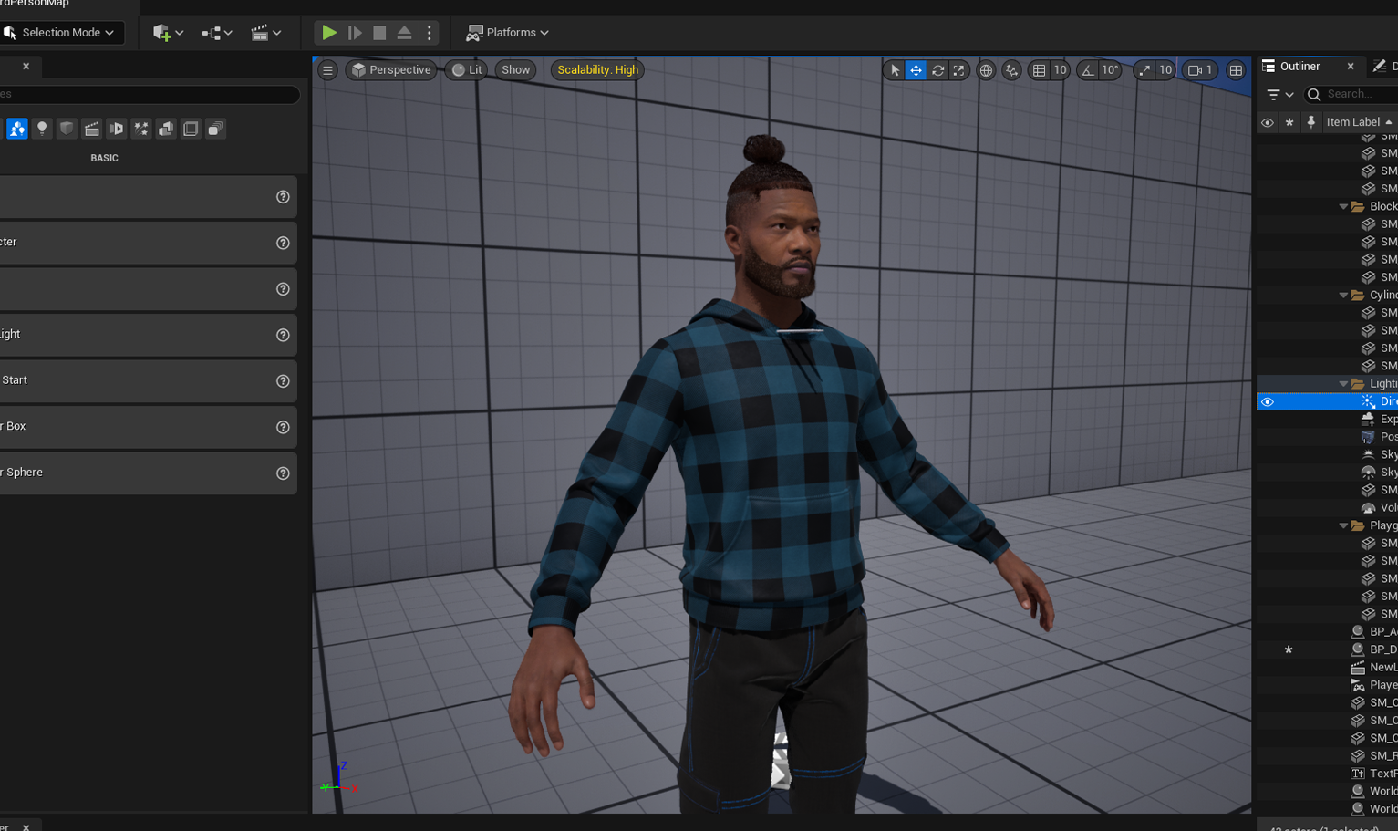 PixelHair ready-made 3D fade dreads in a bun Hairstyle on a metahuman in Unreal Engine