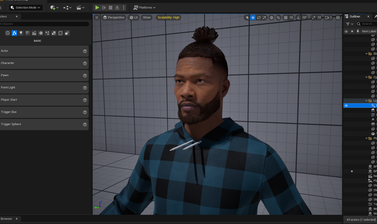 PixelHair ready-made 3D fade dreads in a bun Hairstyle on a metahuman in Unreal Engine