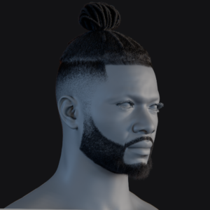 PixelHair ready-made 3D fade dreads in a bun Hairstyle in Blender