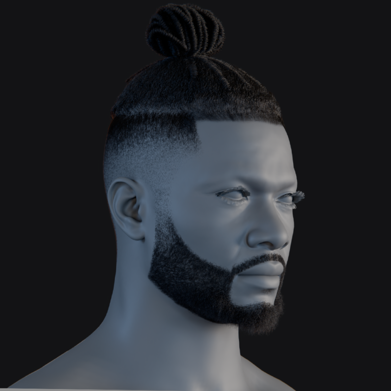 PixelHair ready-made 3D fade dreads in a bun Hairstyle  in Blender