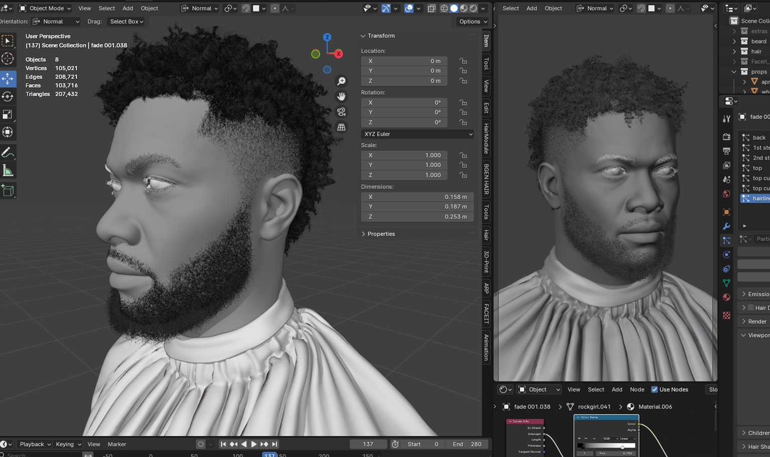 PixelHair ready-made 3D curly mohawk afro Hairstyle of Odell Beckham Jr in Blender