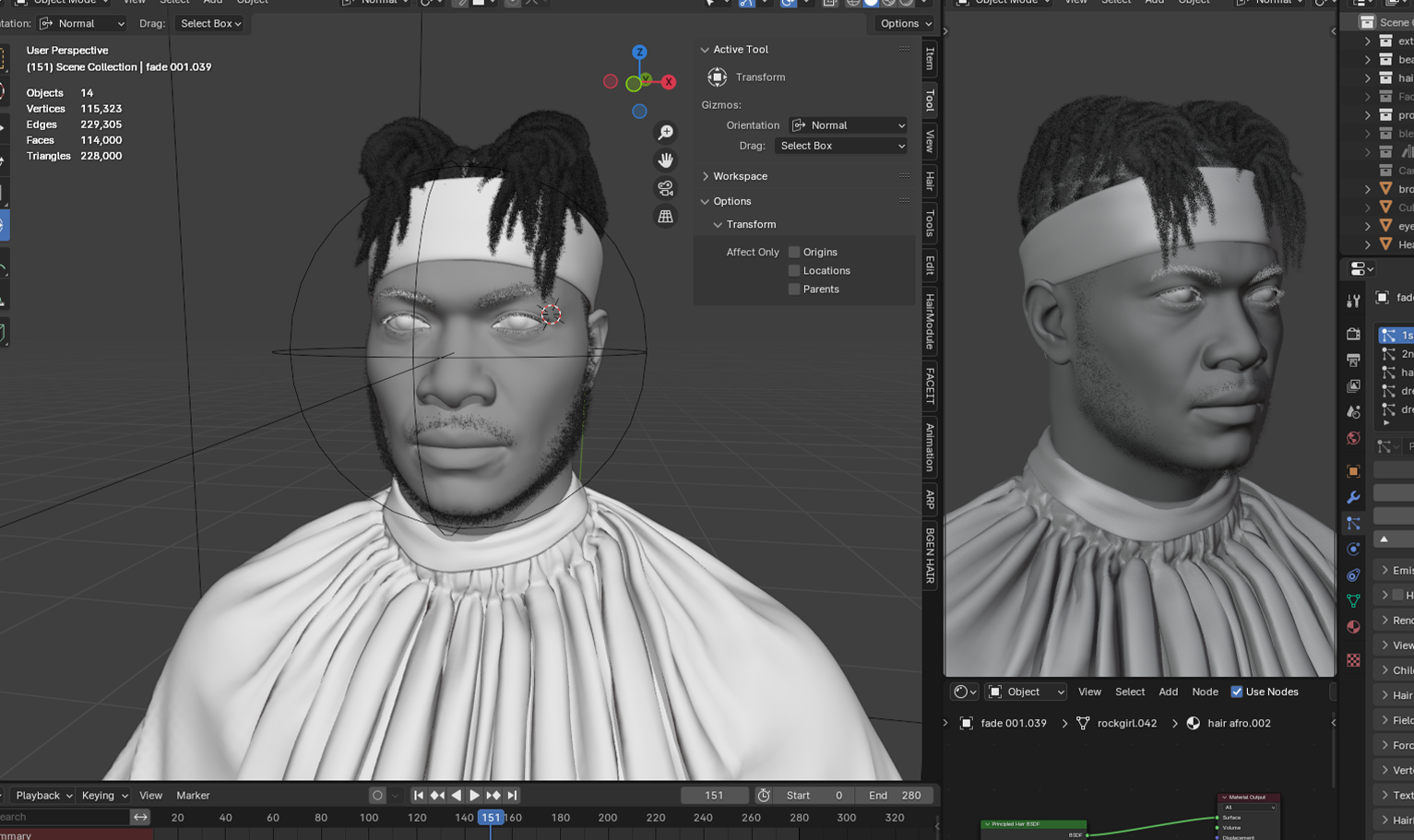 PixelHair ready-made 3D KSI fade dreads hairstyle in Blender using hair particle system