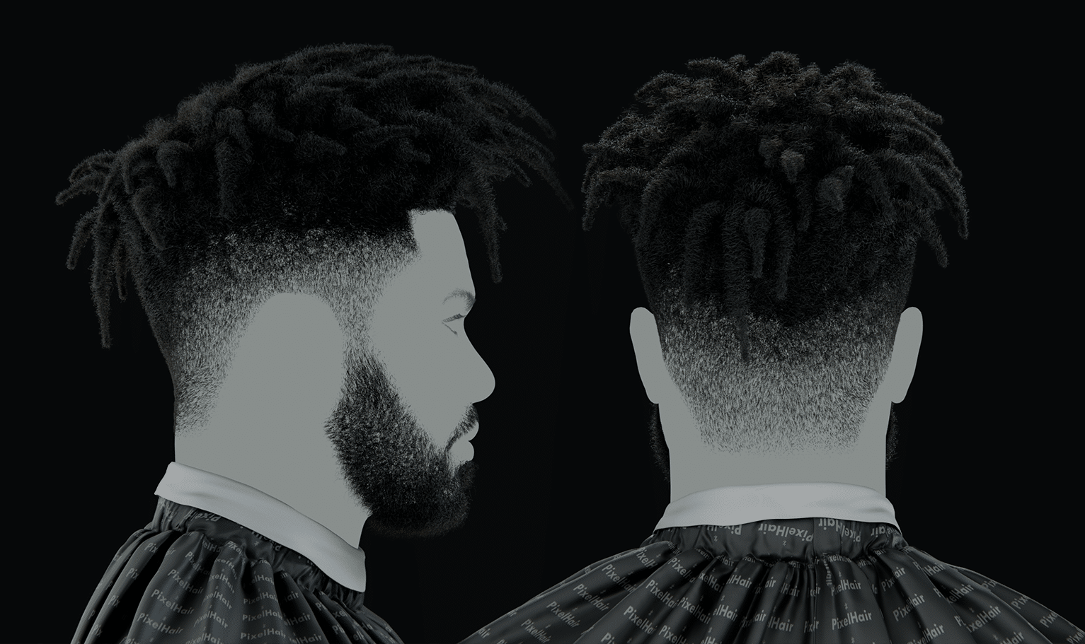 PixelHair ready-made dreads afro 3D hairstyle in Blender using hair particle system