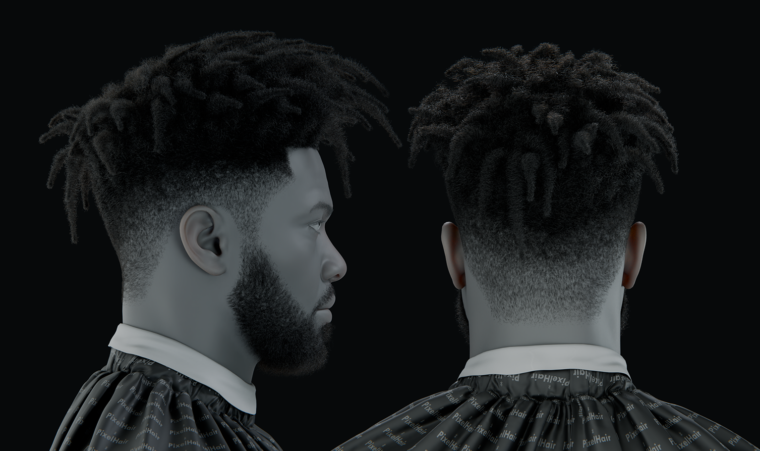 PixelHair ready-made dreads afro 3D hairstyle in Blender using hair particle system