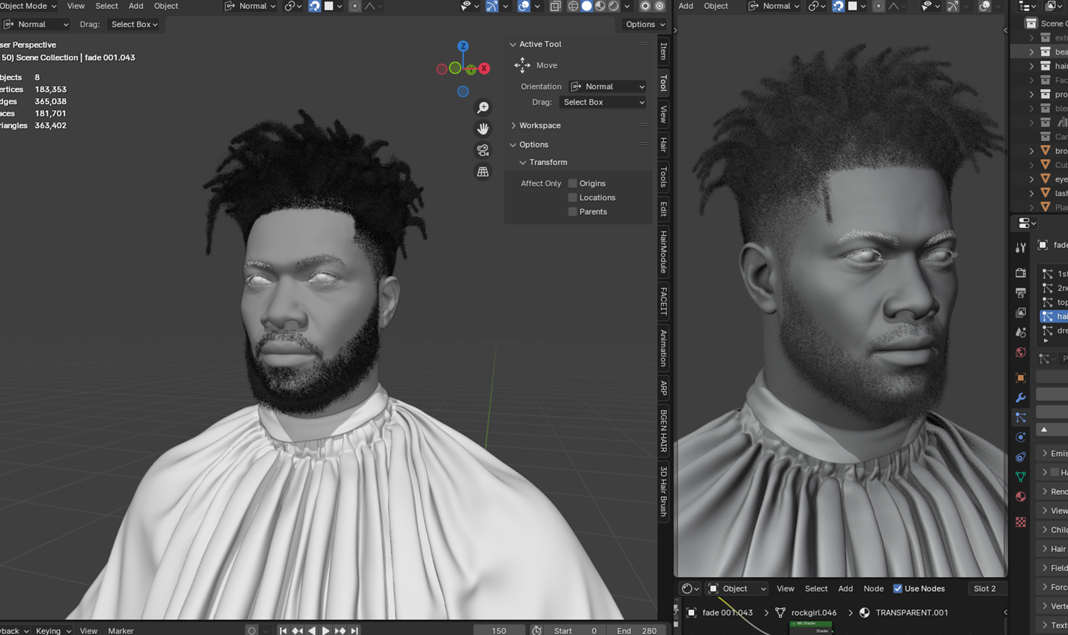 PixelHair ready-made dreads afro 3D hairstyle in Blender using hair particle system