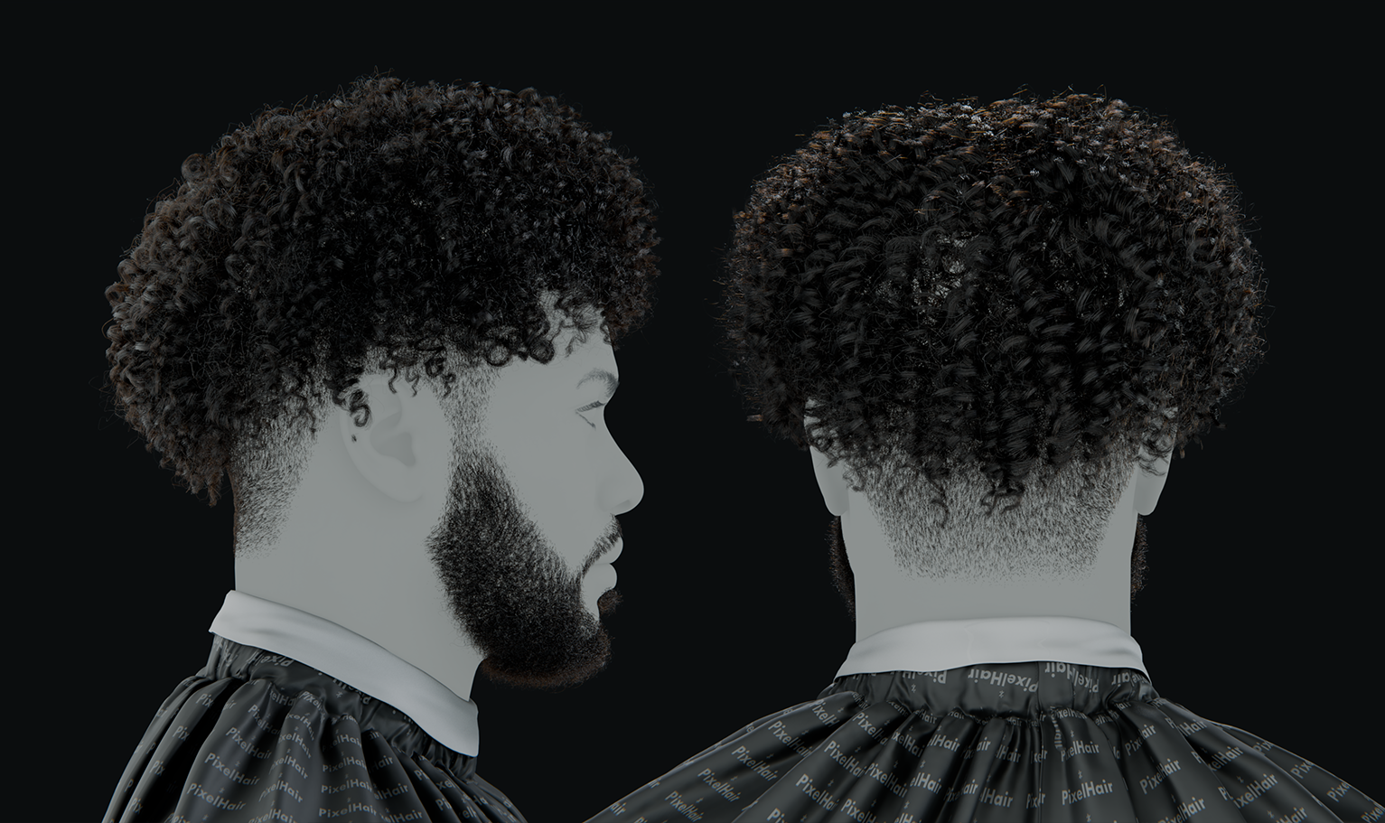 PixelHair ready-made curly afro fade 3D hairstyle in Blender using hair particle system