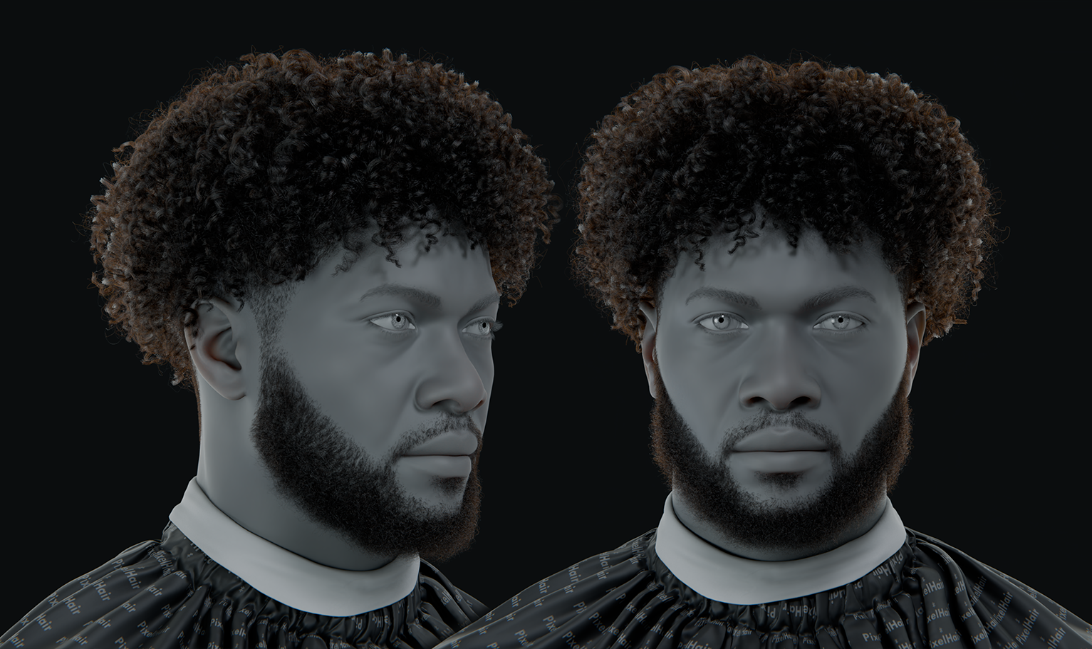 PixelHair ready-made curly afro fade 3D hairstyle in Blender using hair particle system