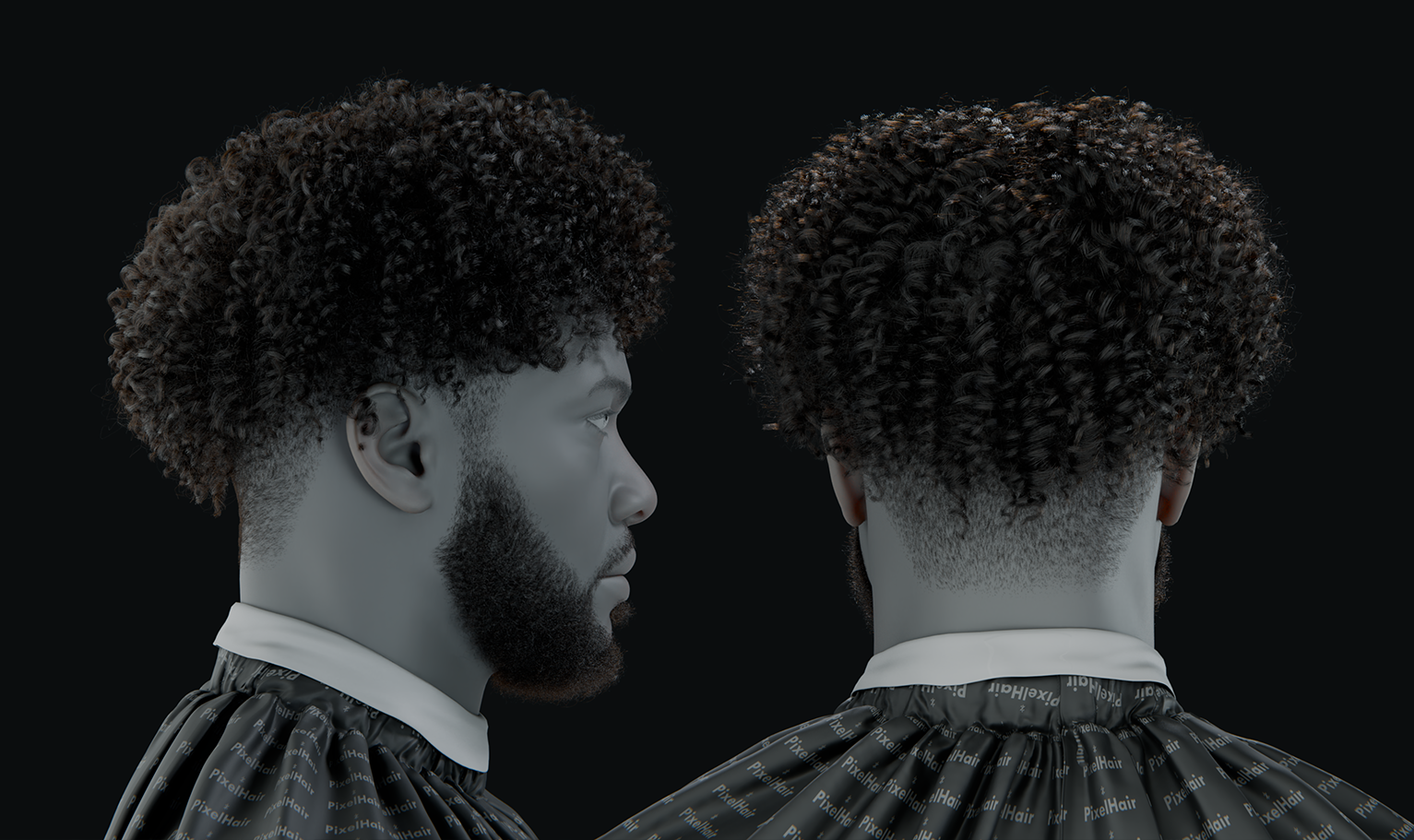 PixelHair ready-made curly afro fade 3D hairstyle in Blender using hair particle system