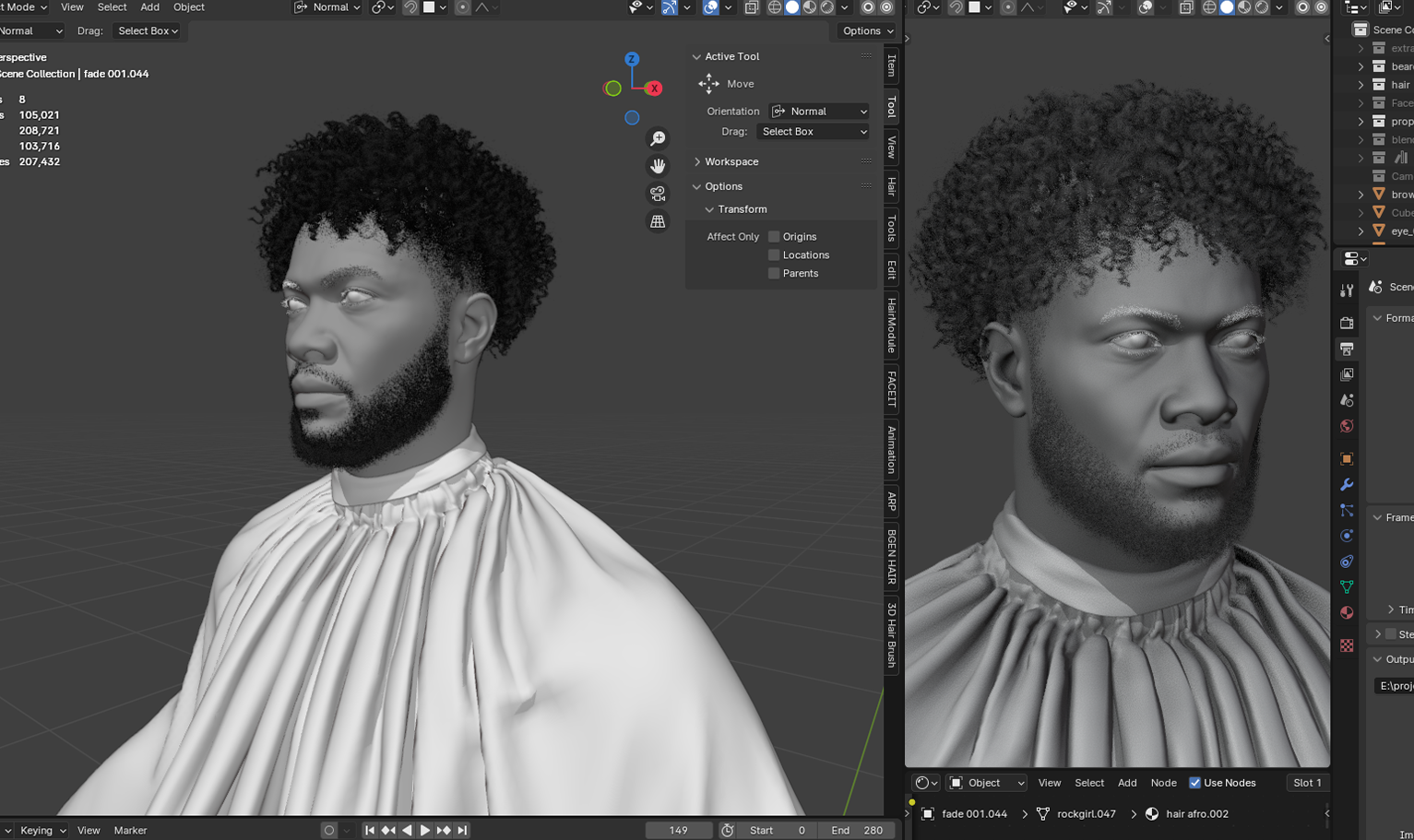 PixelHair ready-made curly afro fade 3D hairstyle in Blender using hair particle system