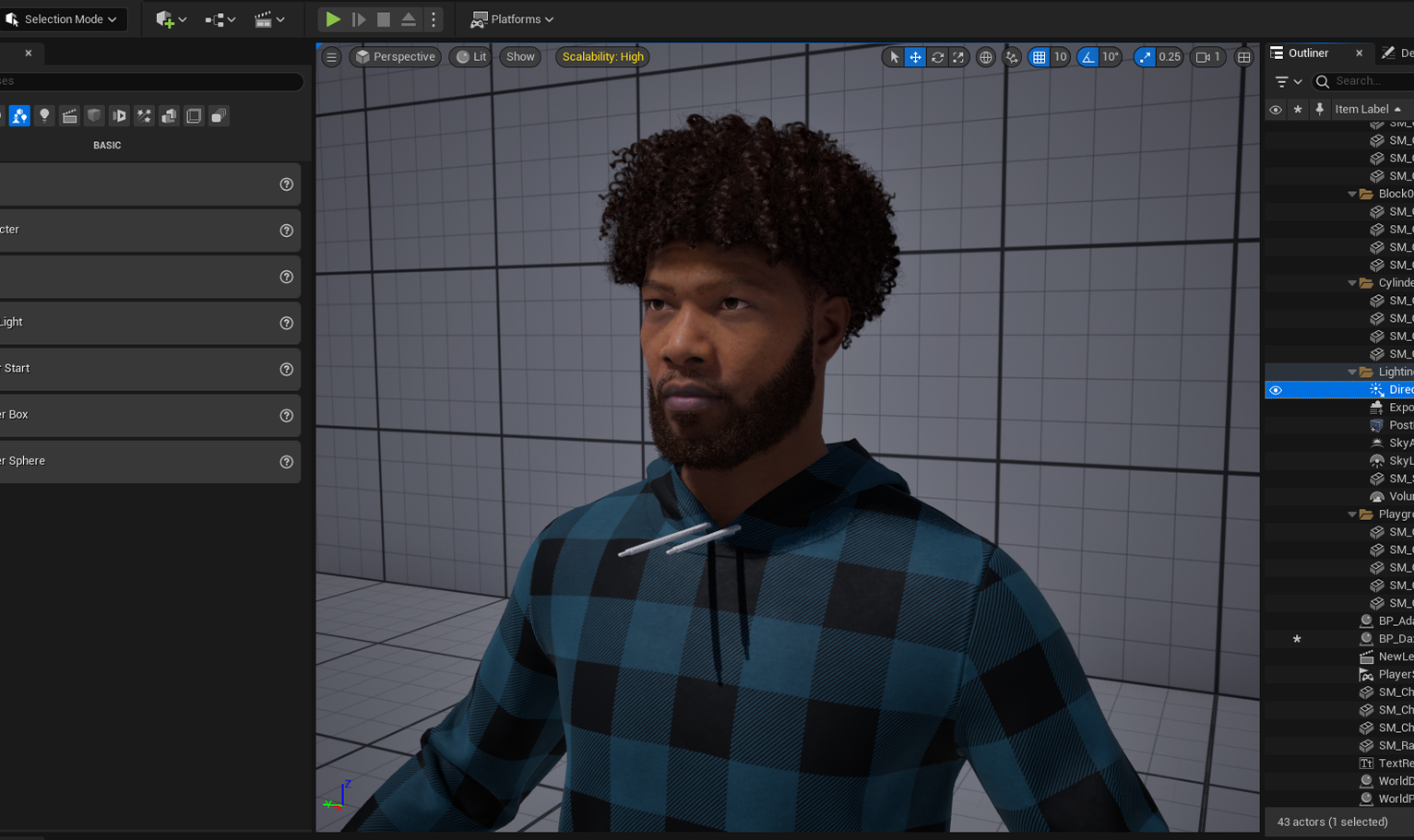 PixelHair ready-made curly afro fade 3D hairstyle on a metahuman in Unreal Engine 5