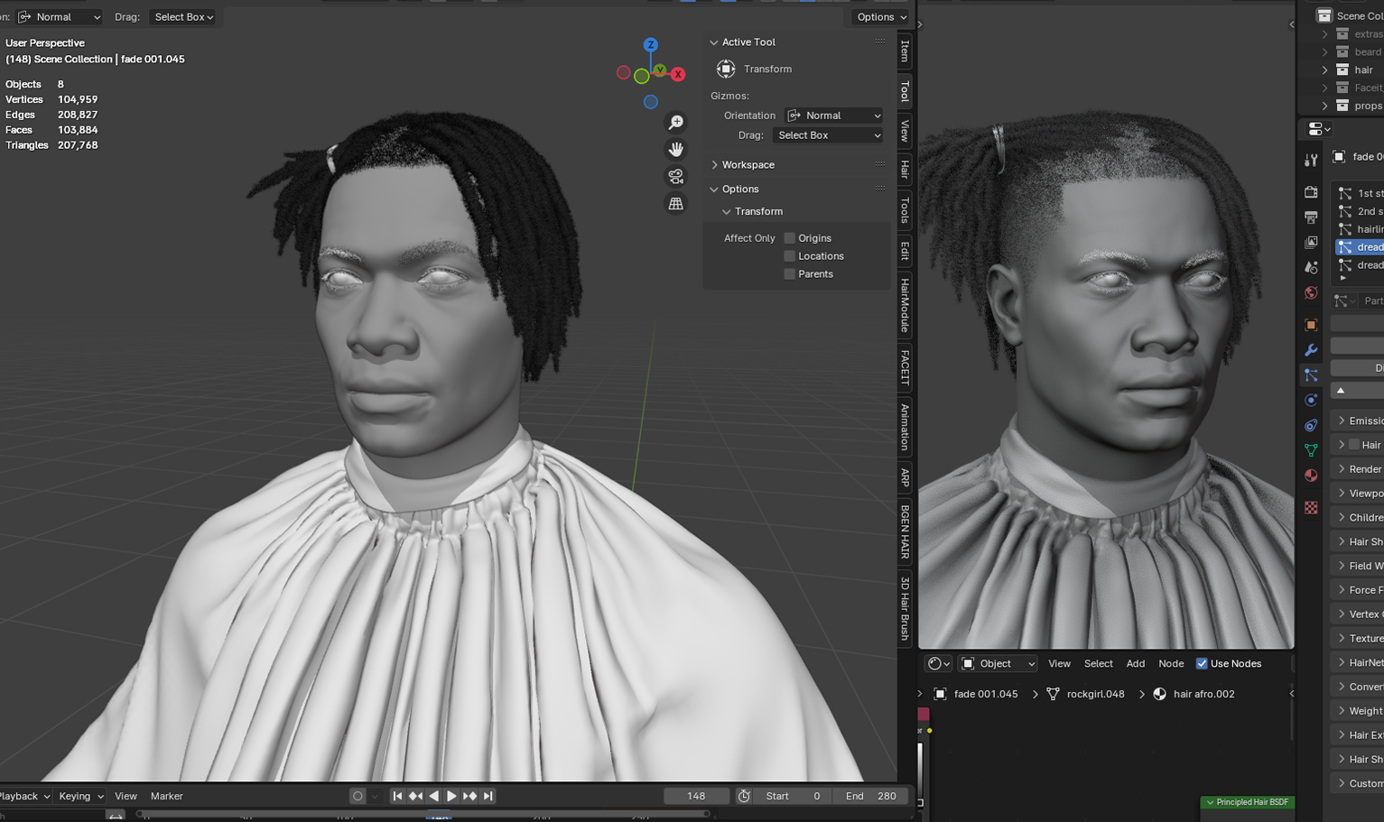 PixelHair ready-made Polo G dreads 3D hairstyle in Blender using hair particle system