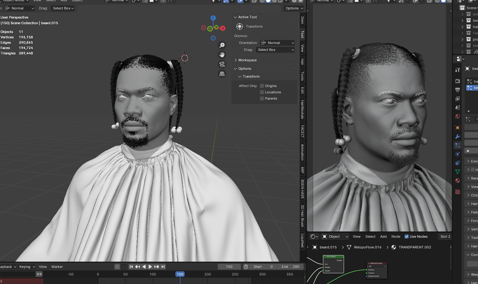 PixelHair ready-made Snoop Dogg braids hairstyle in Blender using Blender hair particle system