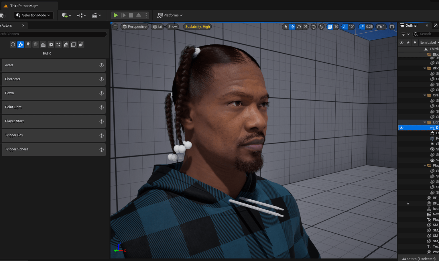 PixelHair ready-made Snoop Dogg Braids 3D hairstyle on a metahuman in Unreal Engine 5