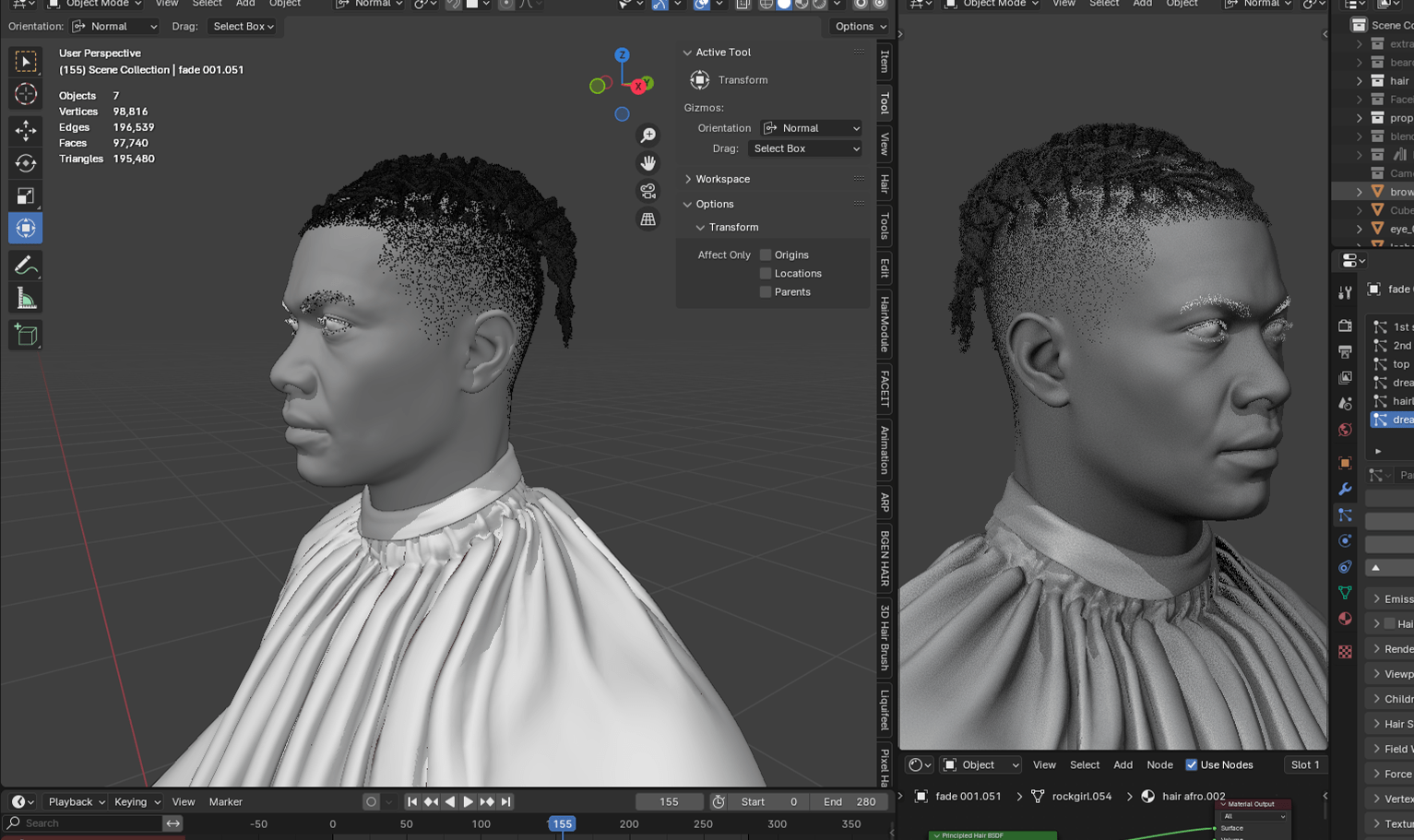 PixelHair ready-made Rema dreads 3D hairstyle in Blender using Blender hair particle system