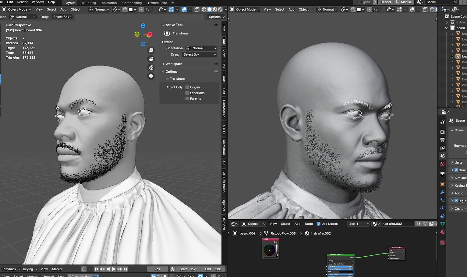 PixelHair ready-made short 3D beard in Blender using Blender hair particle system