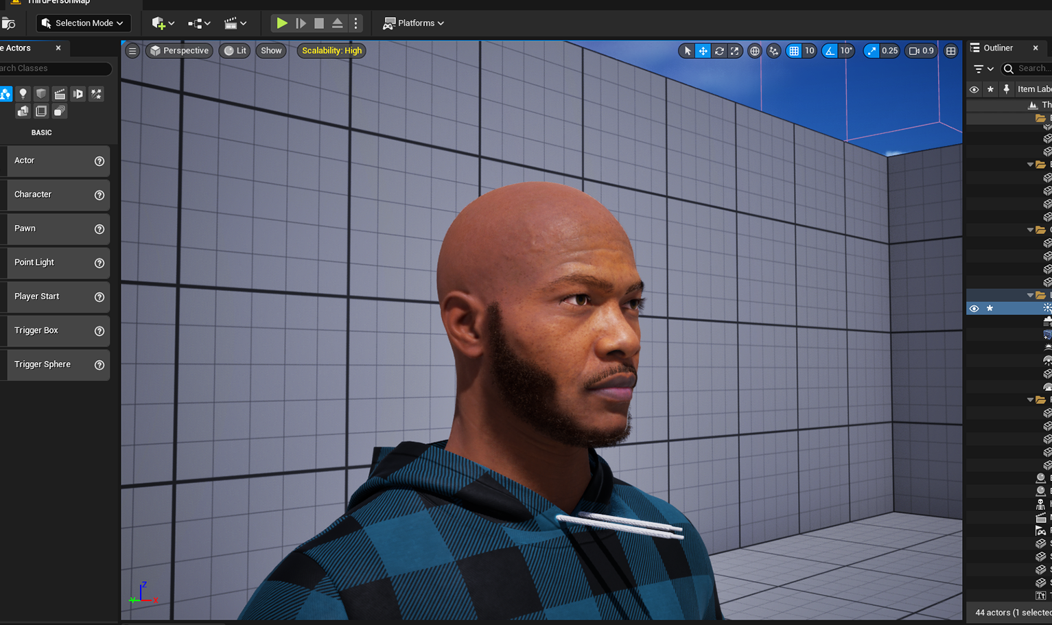 PixelHair ready-made short 3D beard on a metahuman in Unreal Engine 5 using Blender hair particle system