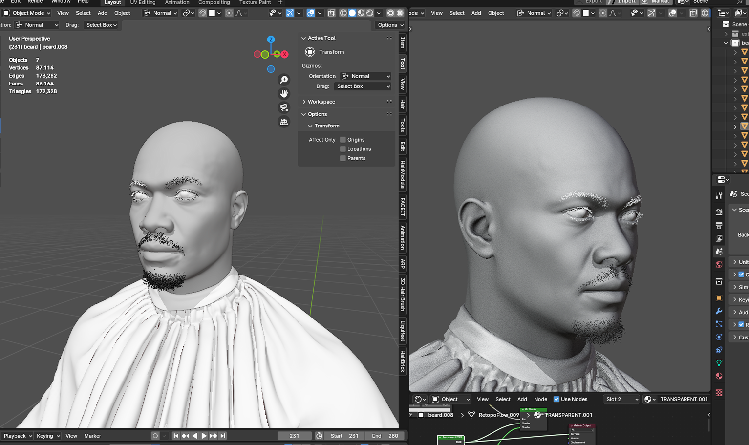 PixelHair ready-made goatee in Blender using Blender hair particle system