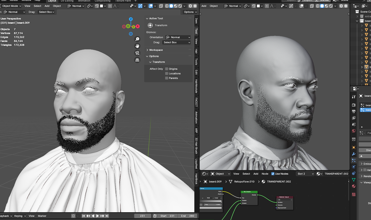 PixelHair ready-made full 3D beard in Blender using Blender hair particle system