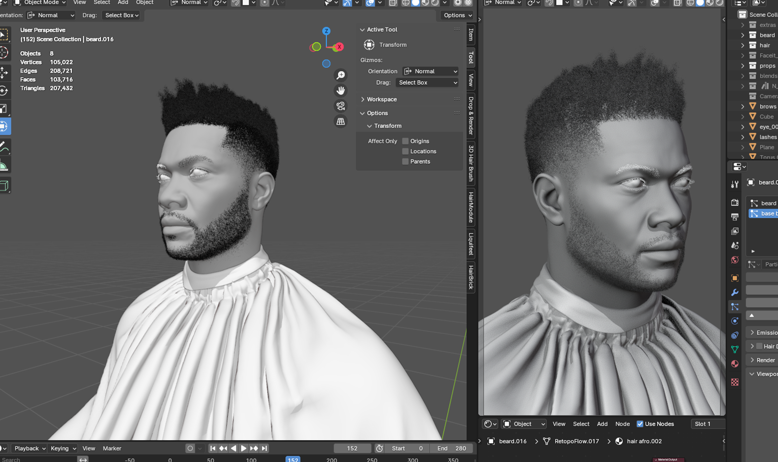 PixelHair pre-made weeknd afro hairsty;e in Blender using Blender hair particle system