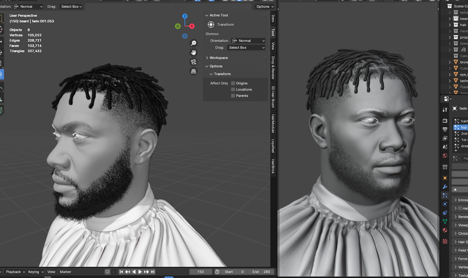 PixelHair pre-made dreads / finger curls hairsty;e in Blender using Blender hair particle system