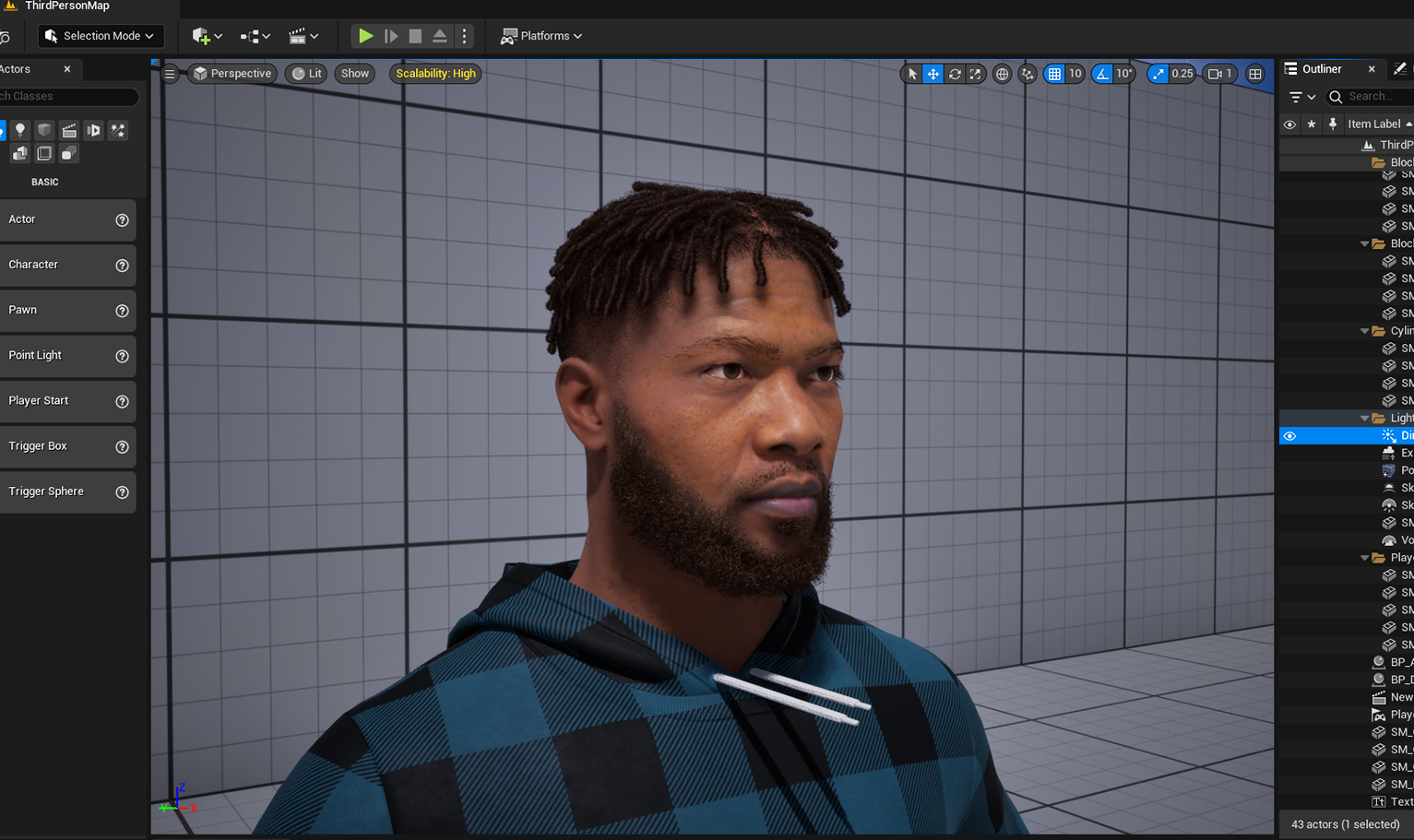 PixelHair pre-made dreads / finger curls fade hairstyle on a metahuman in Unreal Engine 5 using Blender hair particle system