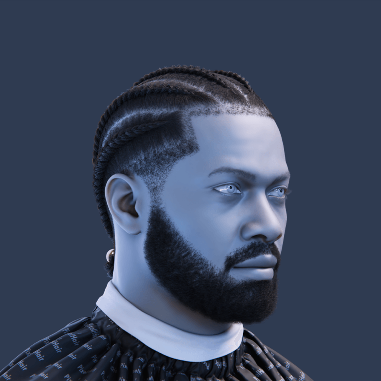 PixelHair pre-made Drake Braids Fade Taper in Blender using Blender hair particle system