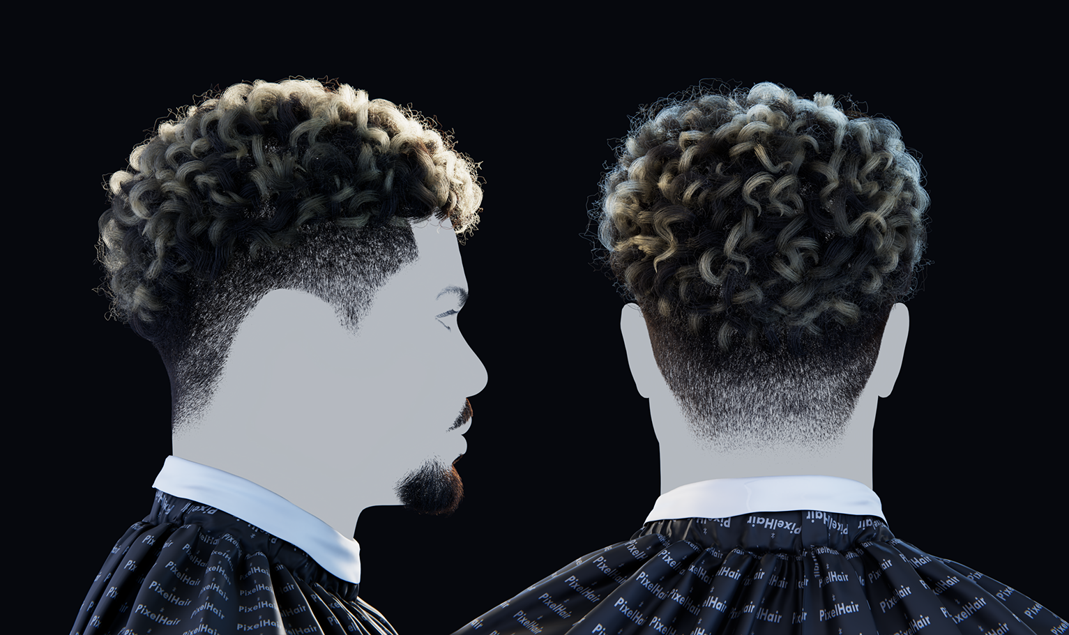 PixelHair pre-made Chris Brown inspired curly afro 3D hairstyle in Blender using Blender hair particle system