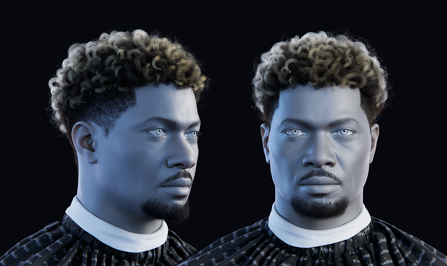 PixelHair pre-made Chris Brown inspired curly afro 3D hairstyle in Blender using Blender hair particle system