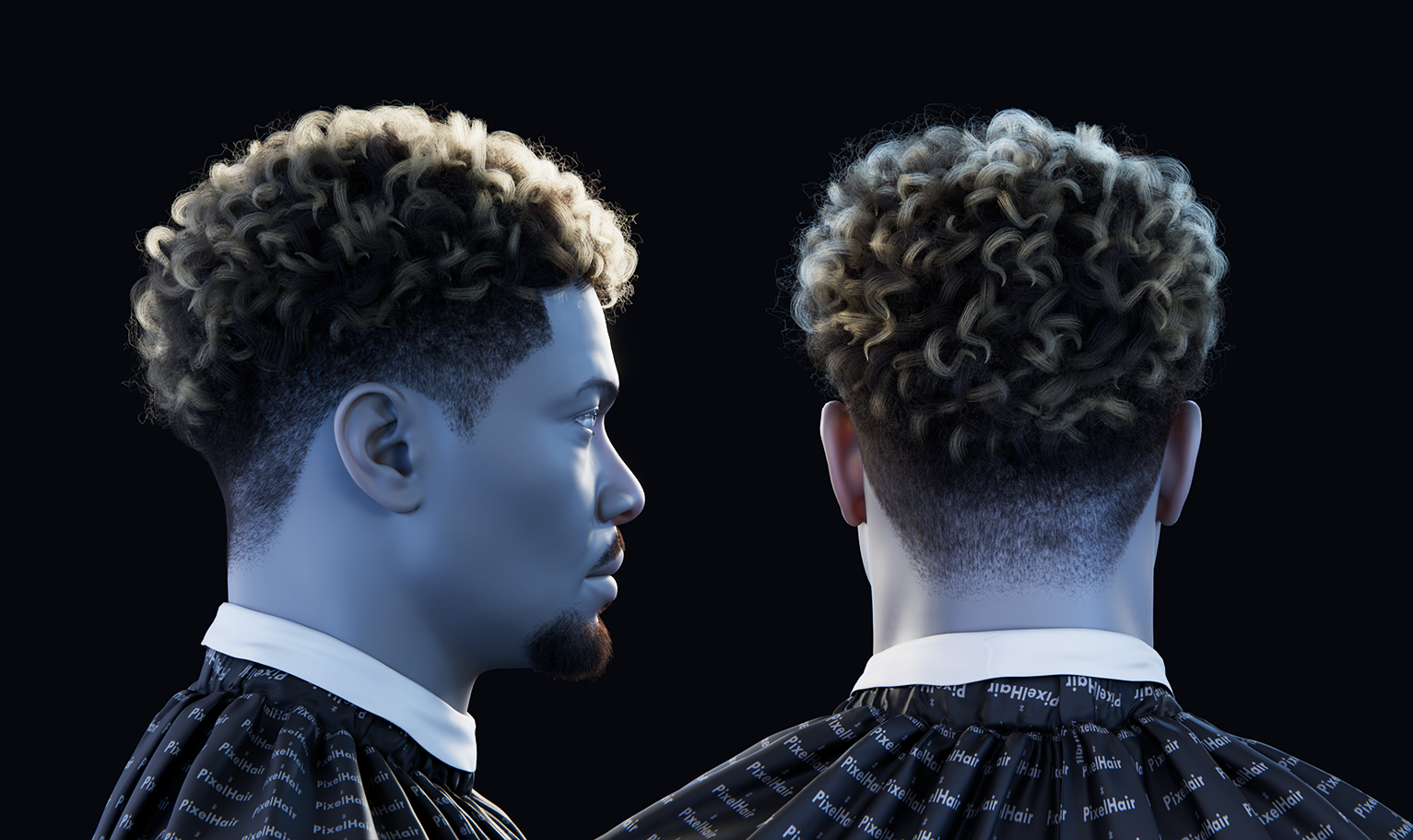 PixelHair pre-made Chris Brown inspired curly afro 3D hairstyle in Blender using Blender hair particle system