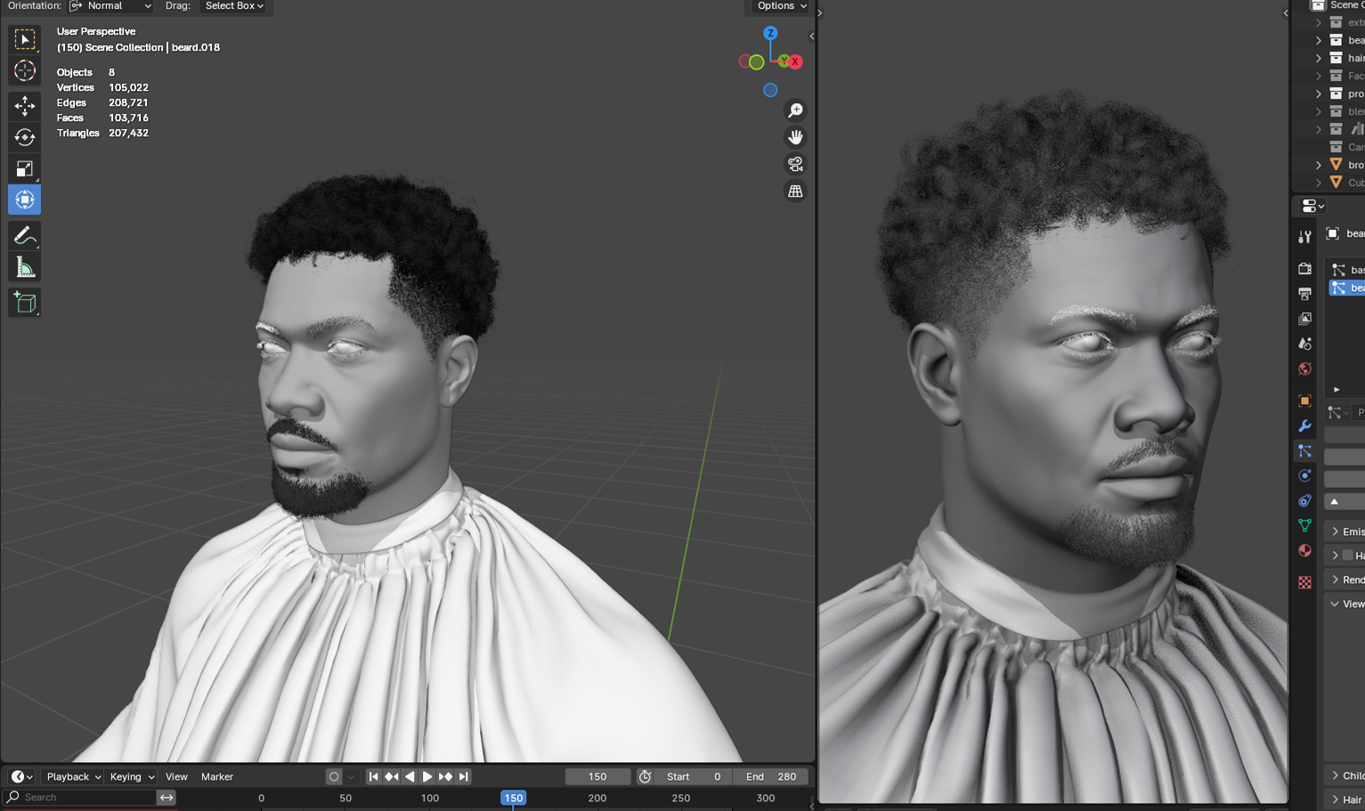 PixelHair pre-made Chris Brown inspired curly afro 3D hairstyle in Blender using Blender hair particle system