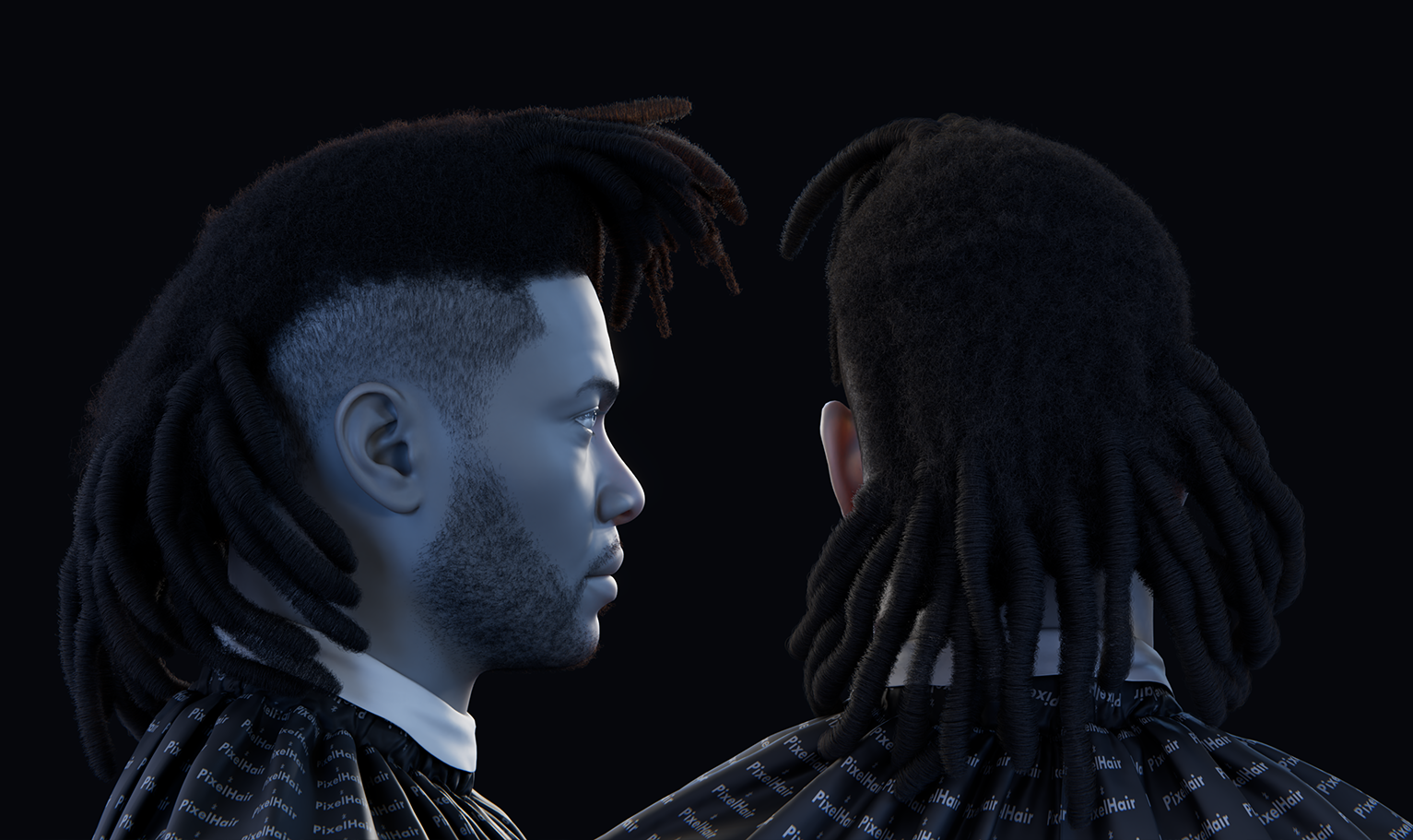 PixelHair pre-made The weeknd Dreads 3D hairstyle in Blender using Blender hair particle system