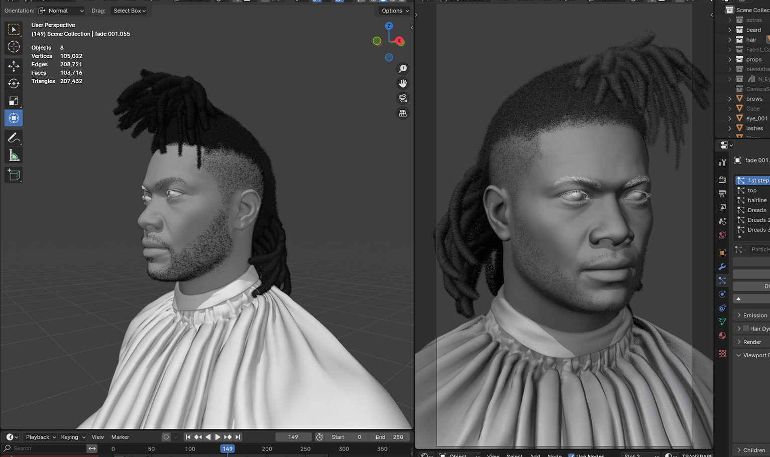 PixelHair pre-made The weeknd Dreads 3D hairstyle in Blender using Blender hair particle system