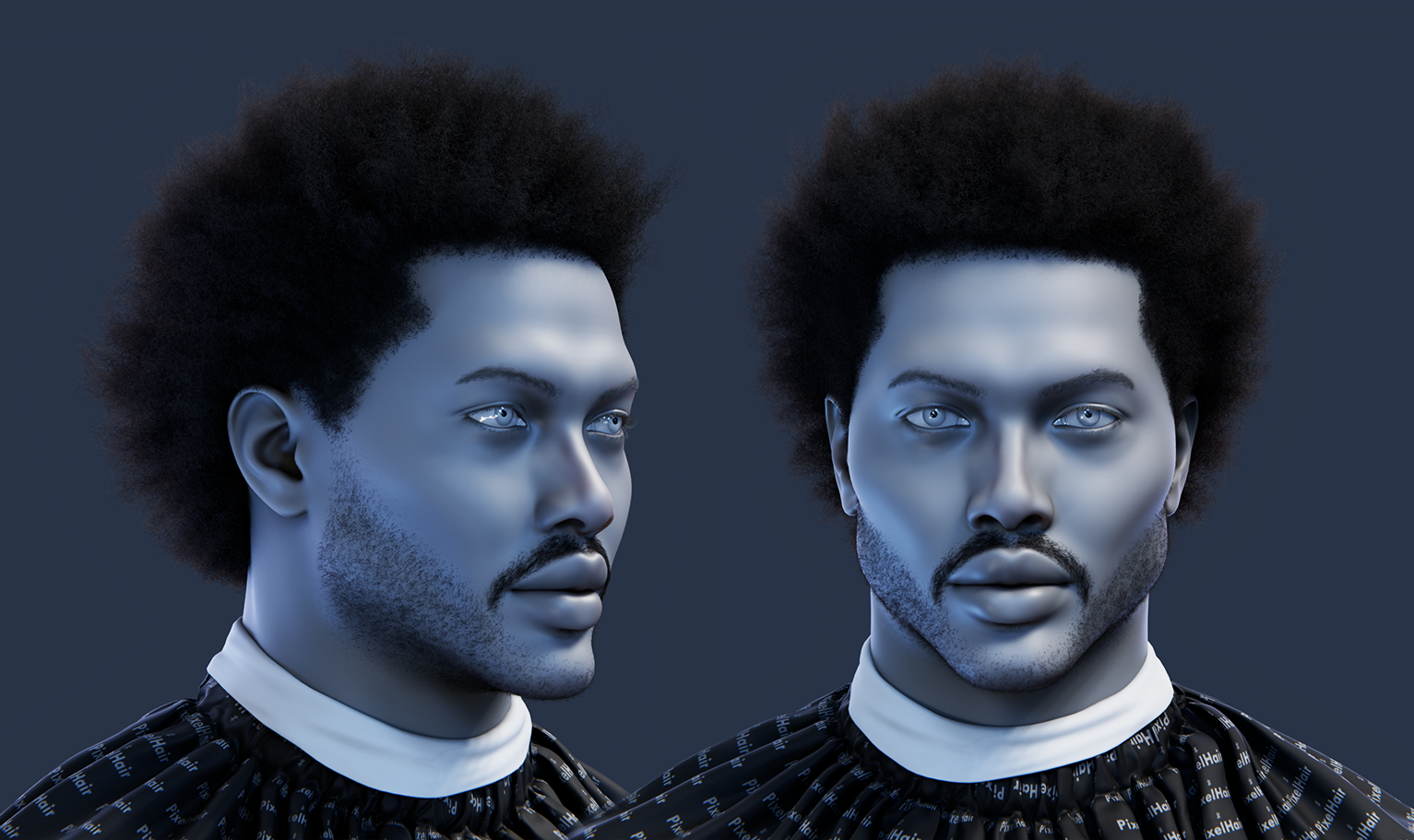 PixelHair pre-made The weeknd Afro 3D hairstyle in Blender using Blender hair particle system