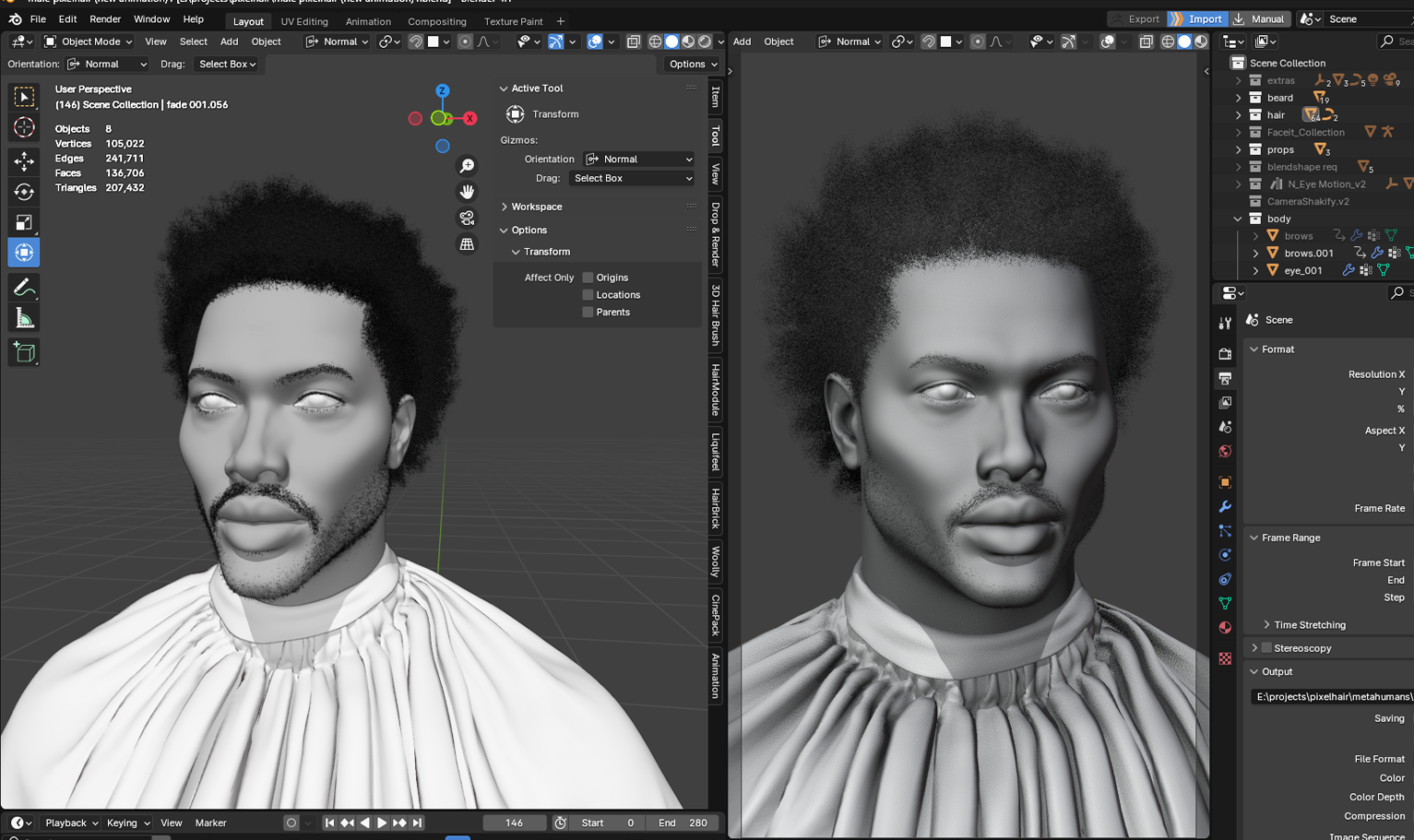 PixelHair pre-made The weeknd Afro 3D hairstyle in Blender using Blender hair particle system