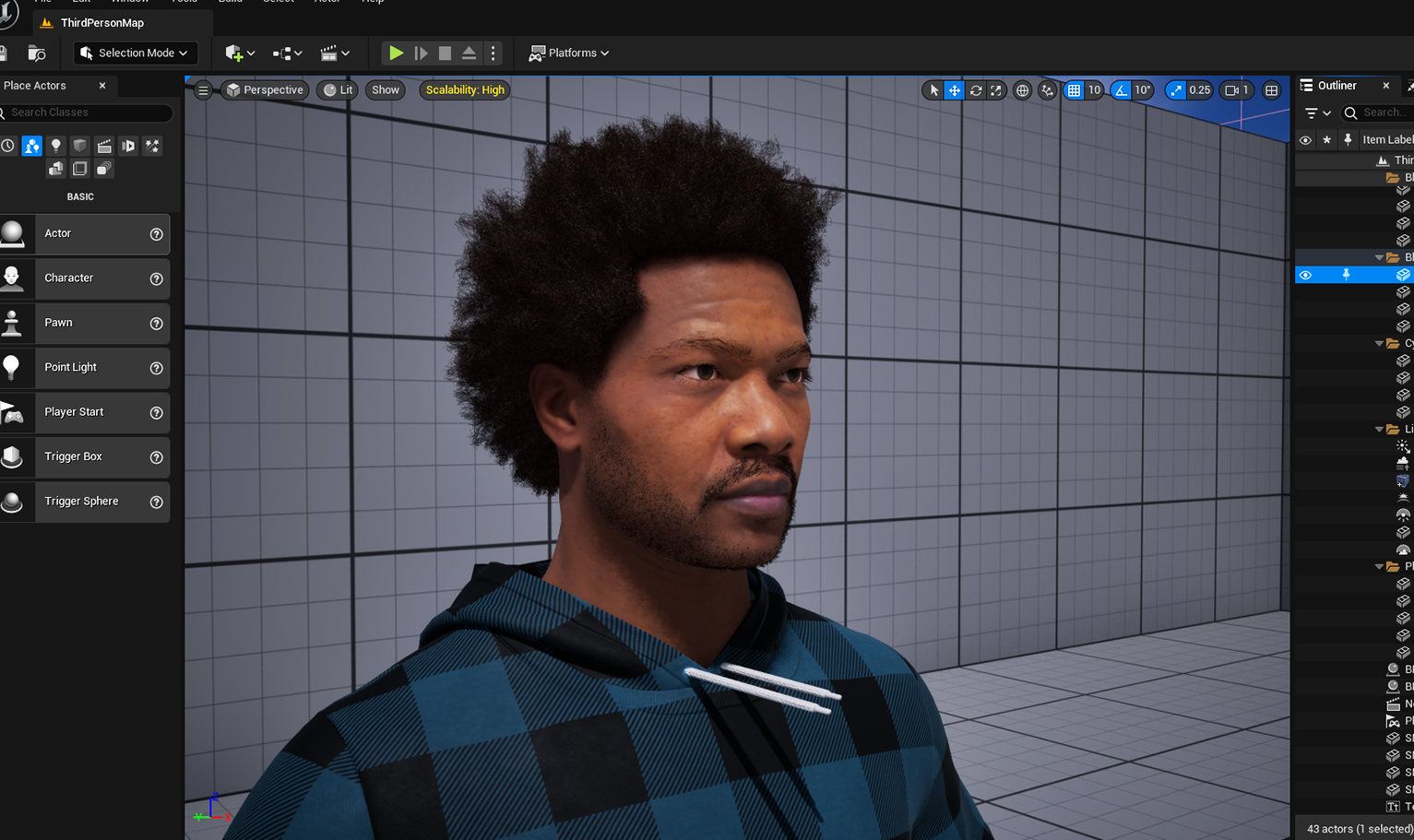 PixelHair pre-made The Weeknd Afro 3D hairstyle on a metahuman in Unreal Engine 5 using Blender hair particle system