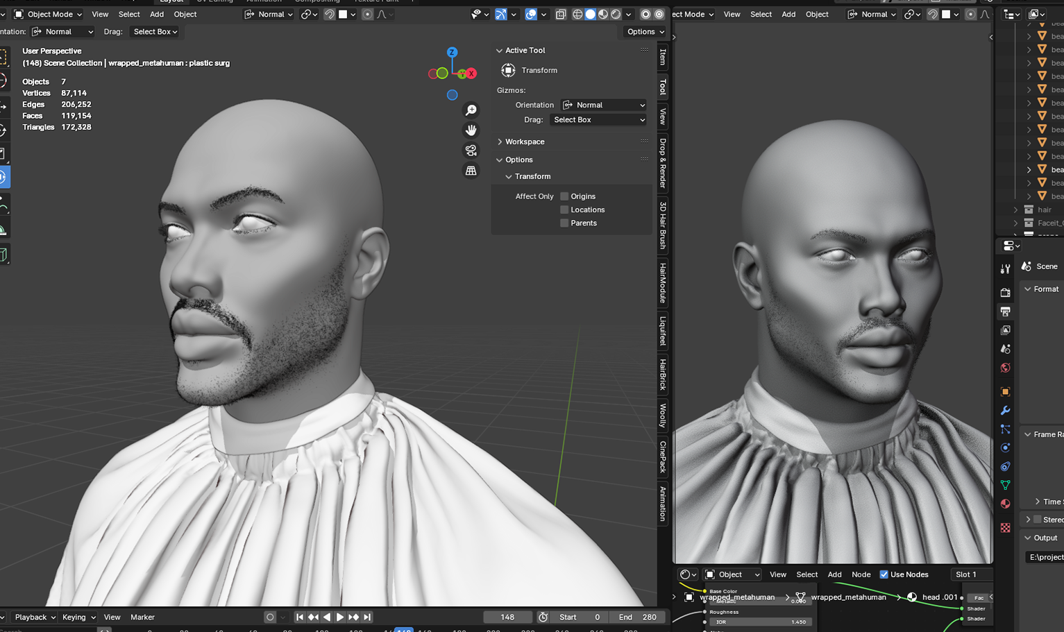 PixelHair ready-made full weeknd 3D moustache stubble beard in Blender using Blender hair particle system